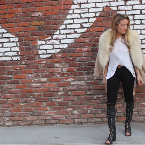 Vintage S/M full length fur coat wool fox collar camel blonde jacket winter real - Picture 13 of 13